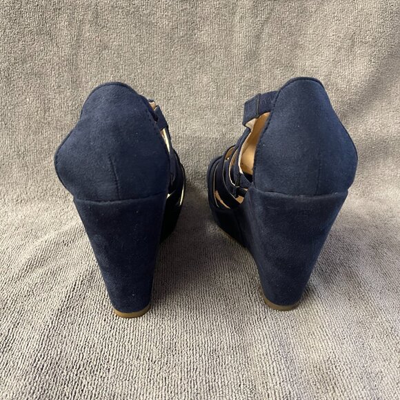Ashley A Women’s Size 8 Strappy Open Toe Platform Wedges Navy - Picture 4 of 6